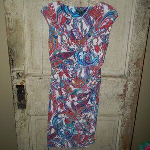 Lauren Ralph Lauren Paisley Wrap Ruched Sides Dress Size 8 (X-7)
